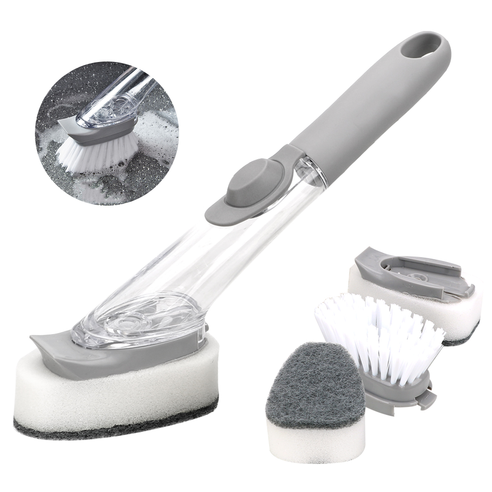 Washing Dish Brushes Automatic Liquid Cleaning Brush Scrubber With 3Pcs Non-Stick Oil Scouring Pad Sink Floor Cleaning Tools