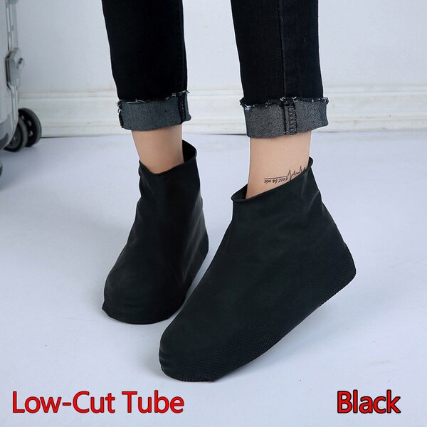 ZK30 one Pair Latex Elastic Rain Protector Reusable Non Slip Shoe Covers Waterproof Boot Overshoes Wear-resistant: Low Black / M (36-40)