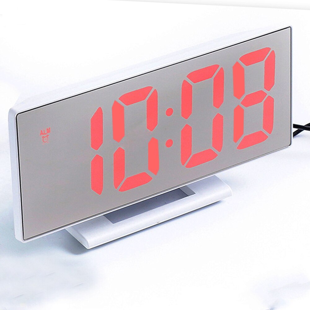 Digital Alarm Clock LED Mirror Electronic Clock Large LCD Display Clocks Noiseless Digital Table Clock With Temperature Calendar: WhiteRed