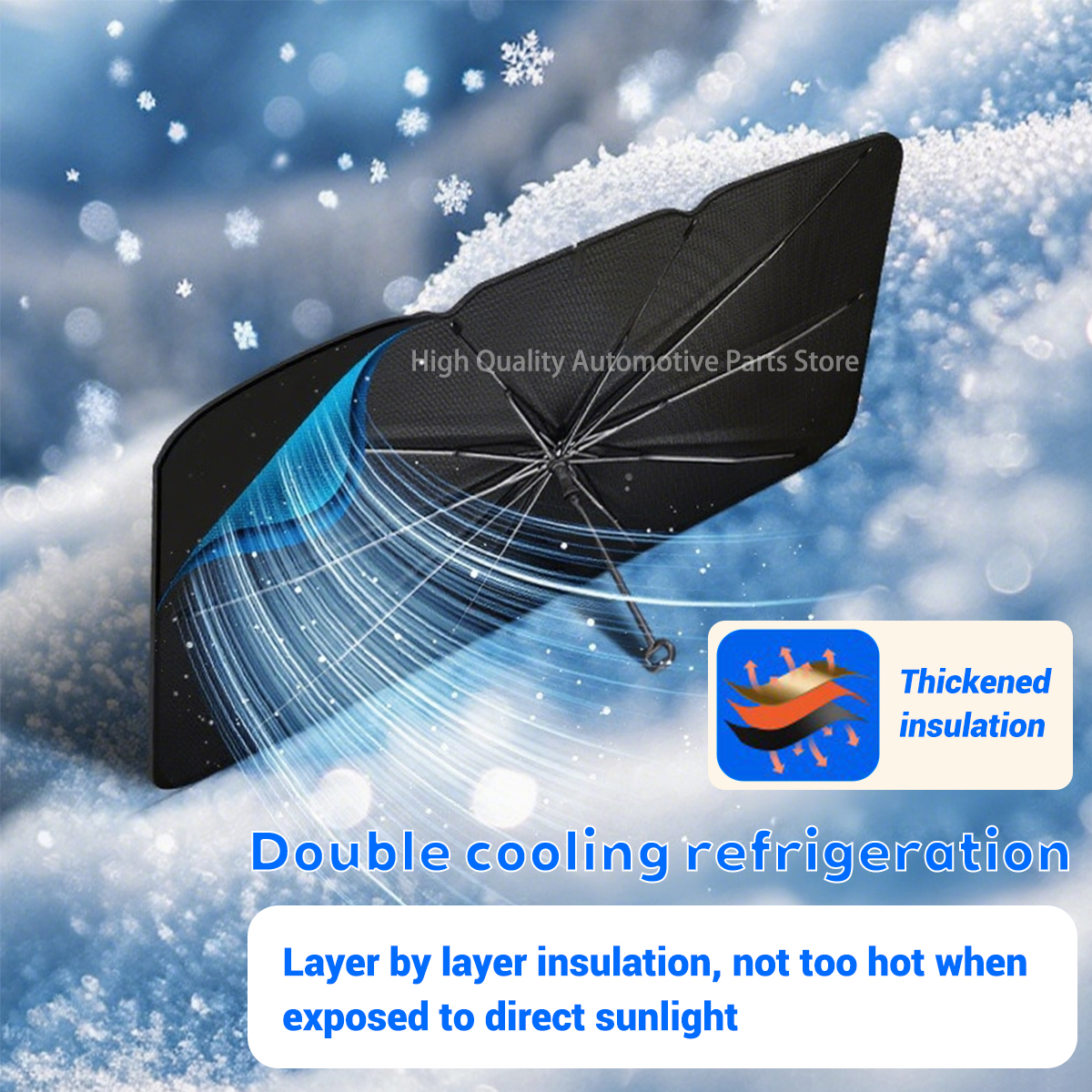 Paraguas para parabrisas de coche con 360 ° Manija plegable de rotación, parasol para ventana delantera, protección UV, accesorios de verano para coche