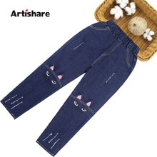 Kinderen Jeans Cartoon Borduurwerk Meisjes Jeans Mode Gat Jeans Voor Meisjes Lente Herfst Novelty Meisje Kleding Voor 6 8 10 12 14