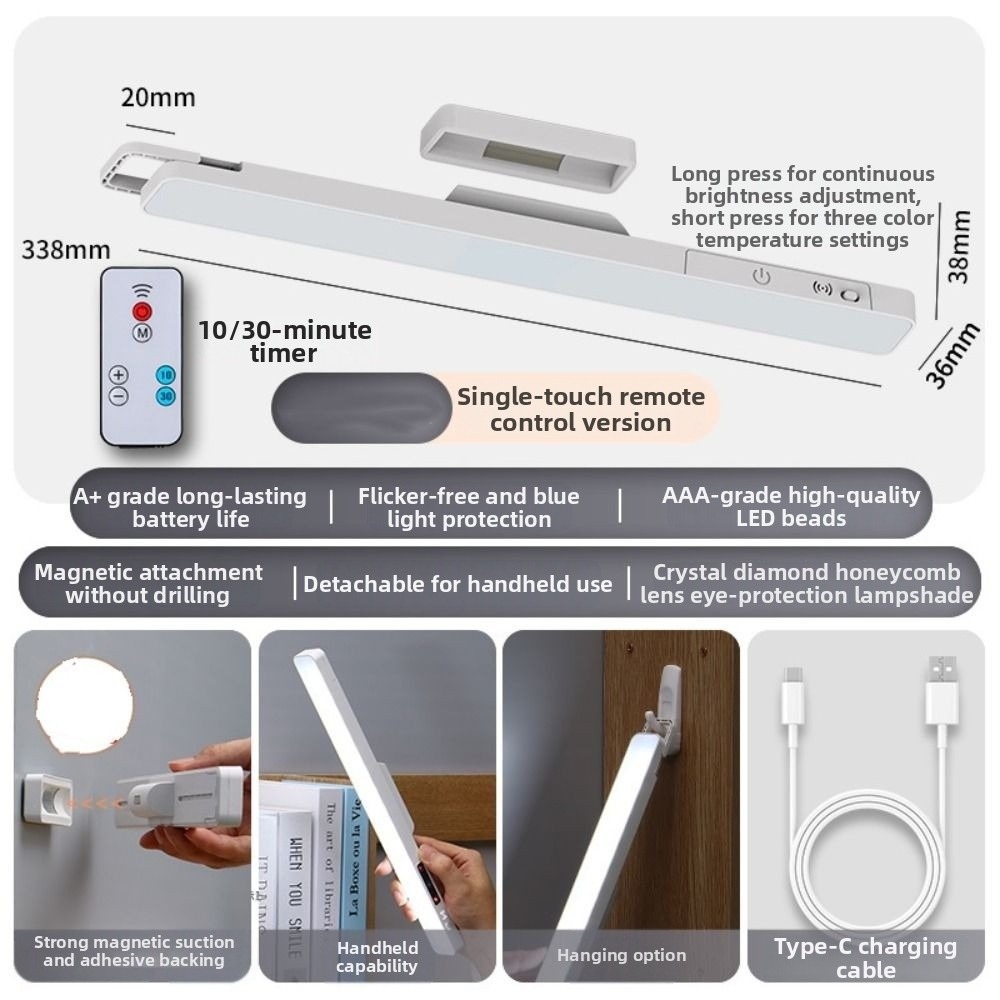 Oogvriendelijke led-touchtafellamp met instelbare helderheid, 3/5 kleuren, magnetische bureaulamp met afstandsbediening, energiebesparend.: Zwart