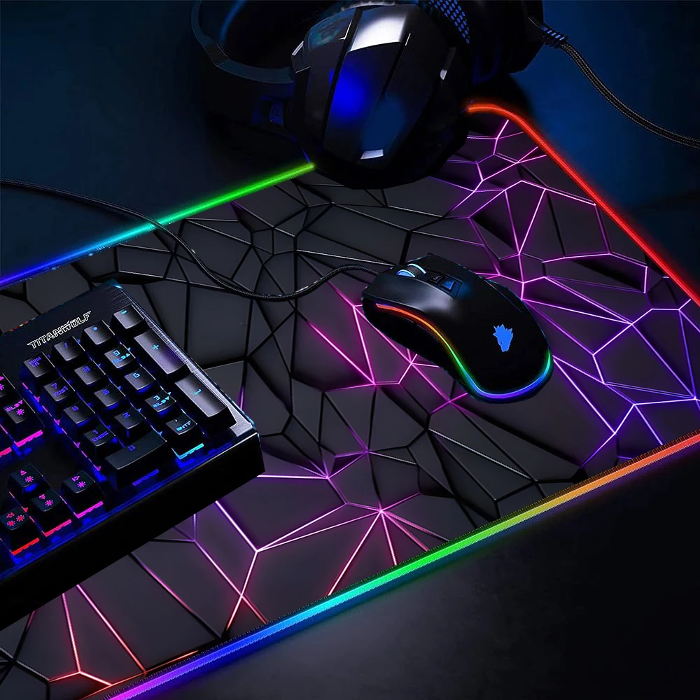 Gamer-Mauspad, RGB-LED-Mauspad, Geschwindigkeit 900 x 400, Mauspad, 800 x 300, große Teppiche, 1000 x 500 mm, Gaming-Zubehör, Beleuchtung, Gummimatten