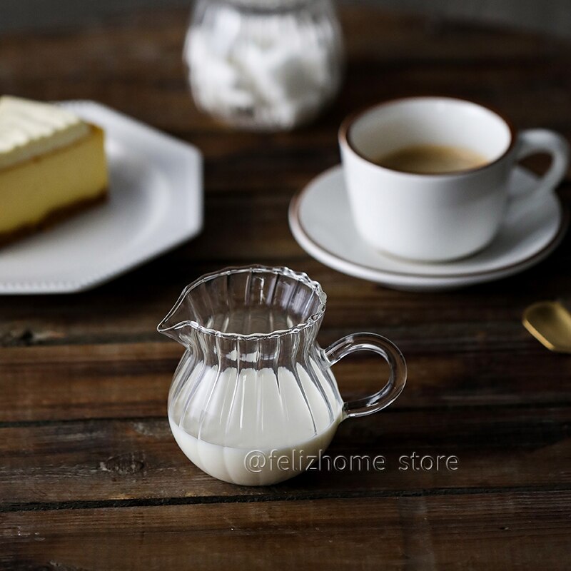 handmade glass striped small milk pot milk jar heat resistant glass coffee milk cup sauce cup microwavable