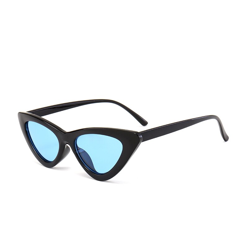 Cat Eye Sunglasses Women Triangle Small Size Frame Eyewear Reb Blue Green Lens Sun Glasses UV400: Blackblue