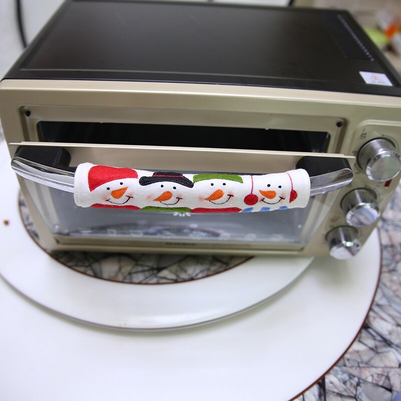 3 unids/set Guantes para horno y microondas cubierta de la manija de la puerta estéreo Santa Claus refrigerador guante de la decoración de la Navidad para la cocina casa