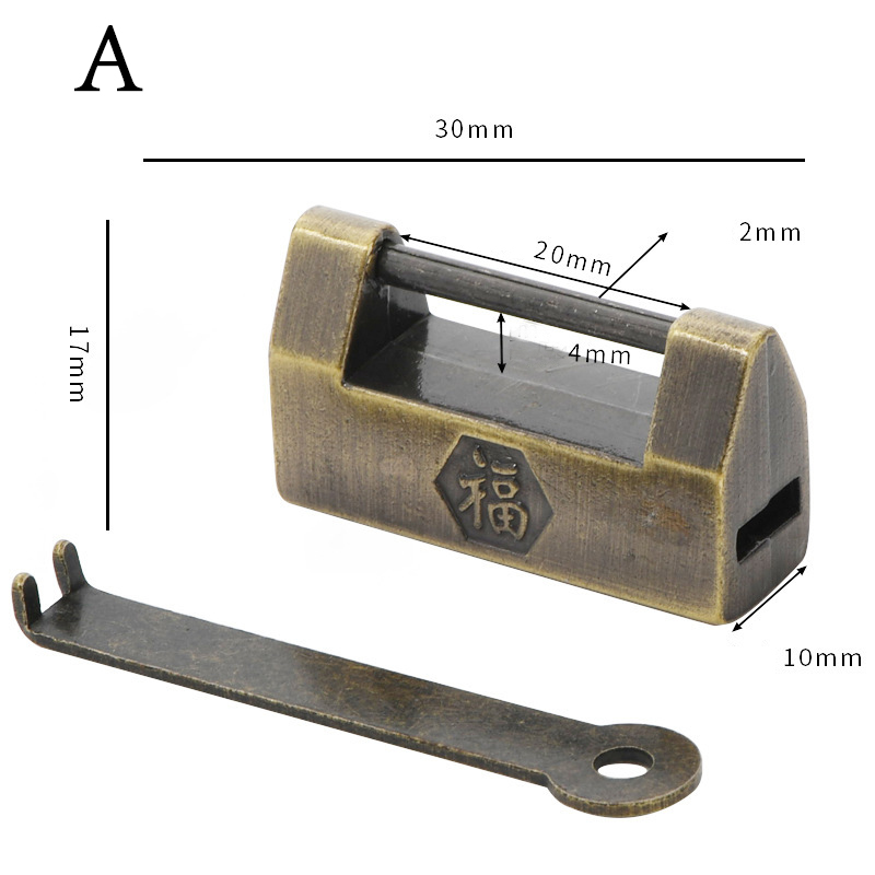 Mini candado chino Vintage de aleación de Zinc, candado de combinación de contraseña con llave de Bronce Antiguo, candado Retro para cajas de joyería, 1 ud.
