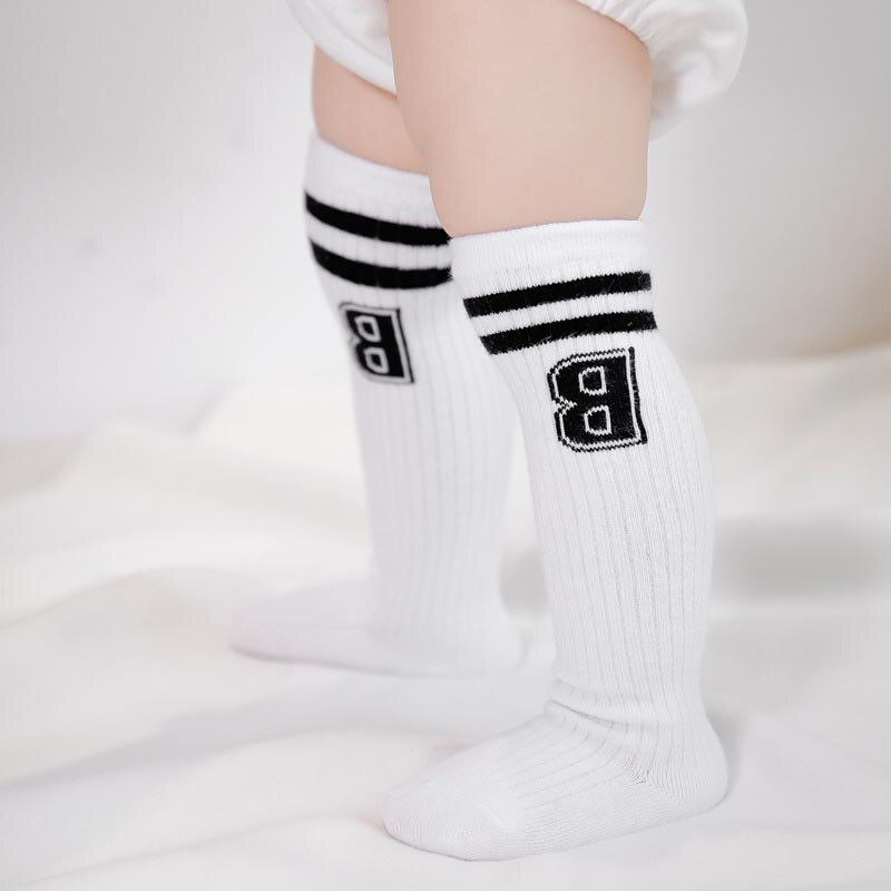 Meias listradas para bebês, meias listradas de algodão para outono e inverno, para recém-nascidos: white
