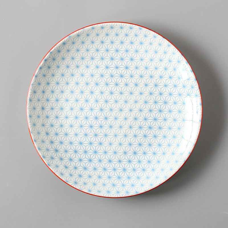 Japanese Style 8 inch Simple Household Round Shallow plate ceramic plate food dinner plates Steak Dishes pratos vaisselle piatti: Blue star 8 inch