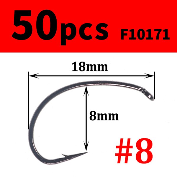 50pcs High Carbon Steel Fly Tying Hooks Wide Gap Curve Nymph Shrimp Caddis Fly Hook Barbed Black Nickle #6 #8 #10 #12 #14 #16: 50pcs size 8
