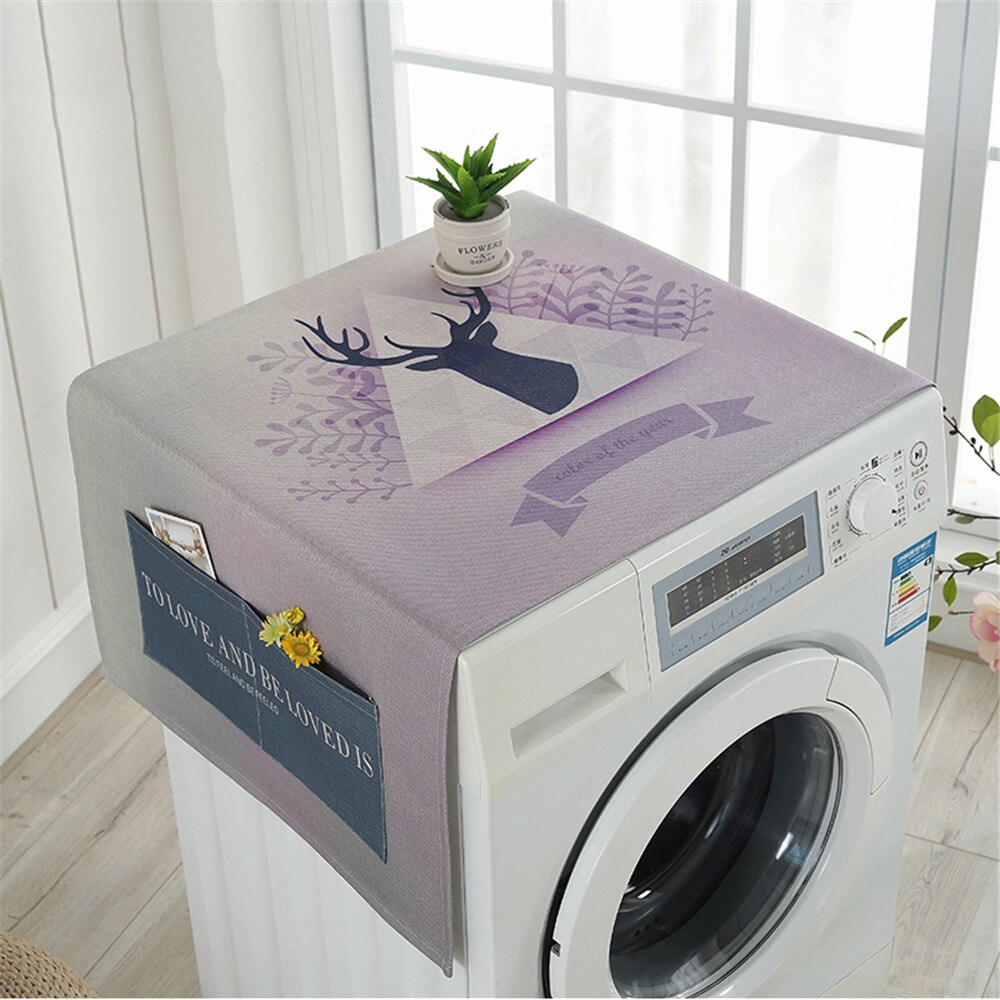 Housse anti-poussière frigo lave linge couvre avec 4 poches pour cuisine coton linge pratique multi-usages: VIOLET