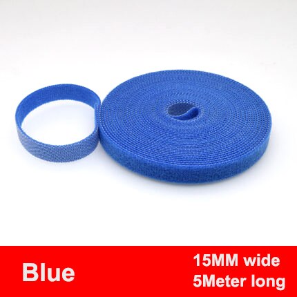 5Meter/Roll 15/20mm Reusable Nylon Color Hooks and Loop Strap Cable Tie Self-adhesive Fastener Tape Magic tape DIY Accessorie: Blue 15mm 5meter