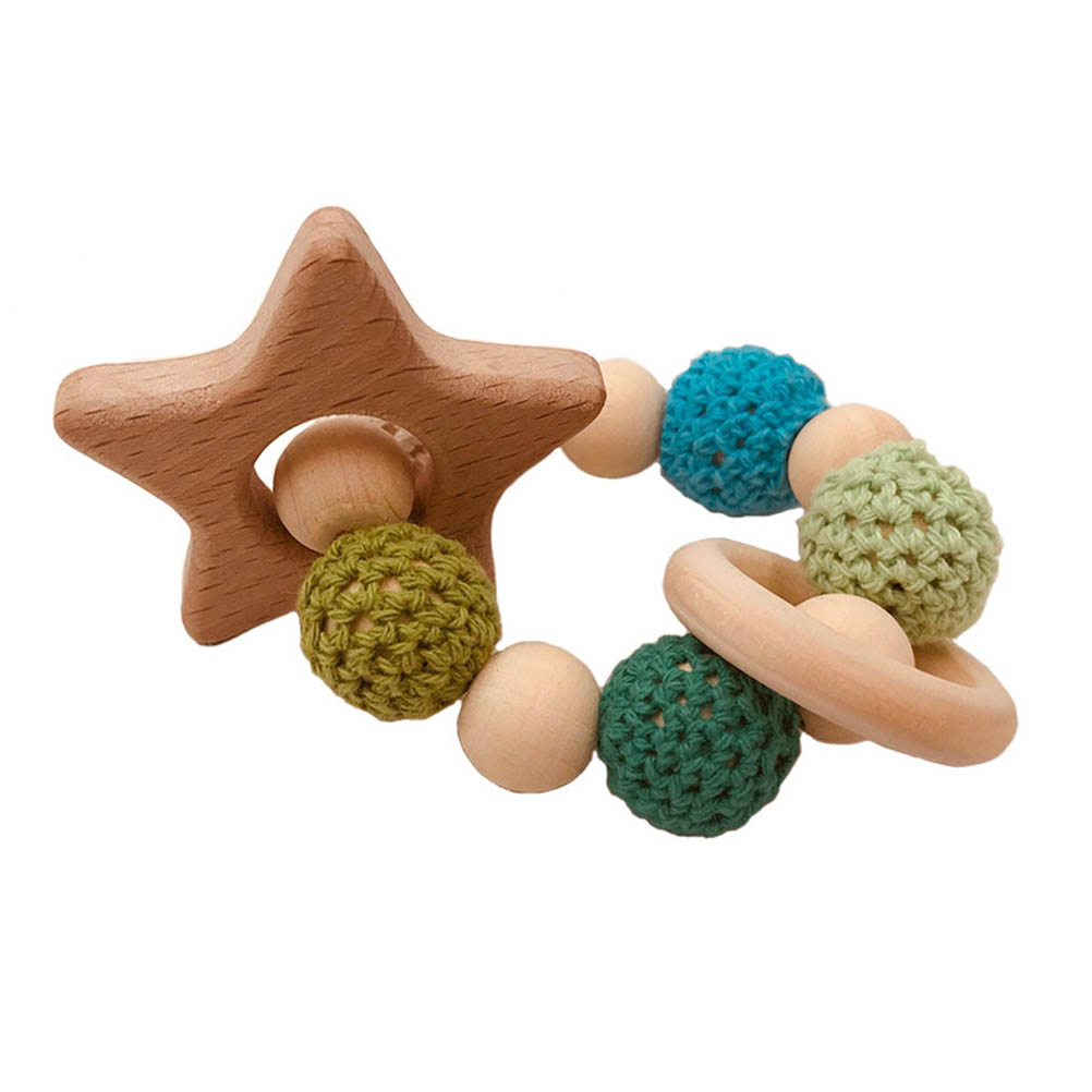 Wooden Teether Baby Bracelet Animal Shaped Organic Wood Silicone Beads Baby Rattle Stroller For Baby Wood Beads Baby Rattle: B