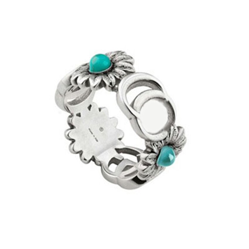 100% 925 sterling silver turquoise flower ring European beauty charm jewelry