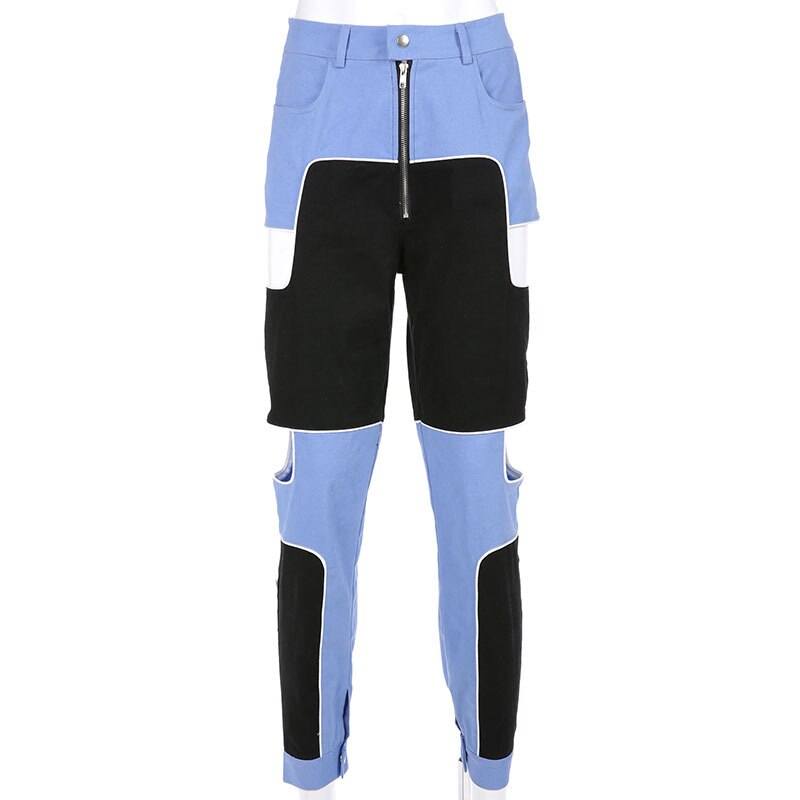 Hip Hop Street Dance Performance Costume Female Jazz Dancing Practice Clothing Stitching Blue Trousers Nightclub Suit DNV13082: Pants / L