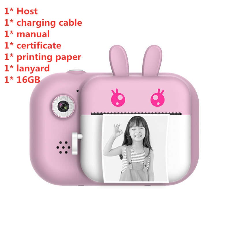 Thermische printer draagbare mini pocket thermische fotoprintcamera fotoprinter voor kinderverjaardag: Roze met 16gb
