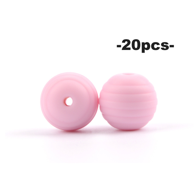 LOFCA – perles de dentition en Silicone pour bébé, 20 pièces, en spirale, rondes de alimentaire, 15mm, DIY, perles filetées sans BPA, anneaux de dentition pour bébé: Or et de lumière