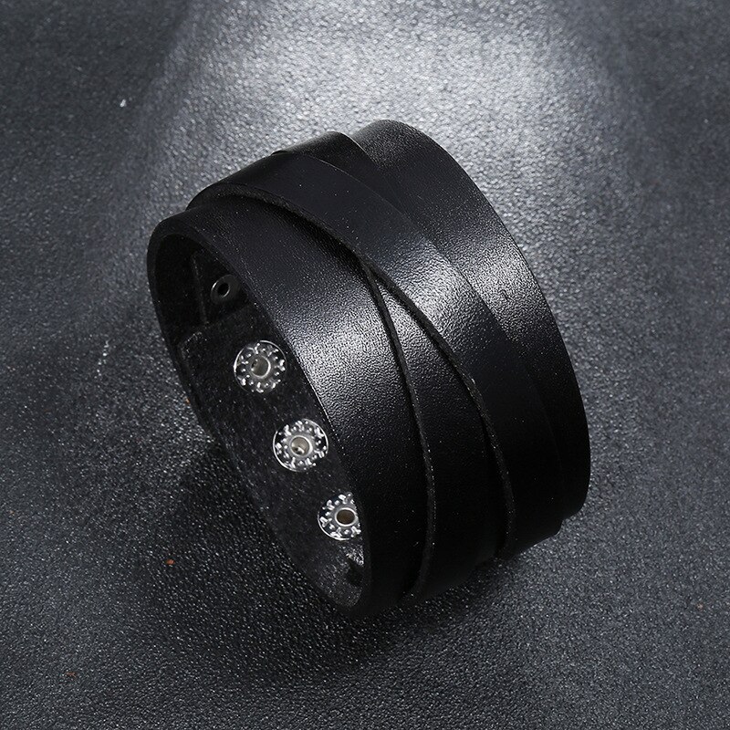 VOQ Cruz Retro-pulsera de cuero genuino para hombre, brazalete ajustable de multicapa, de joyería de lujo: Black