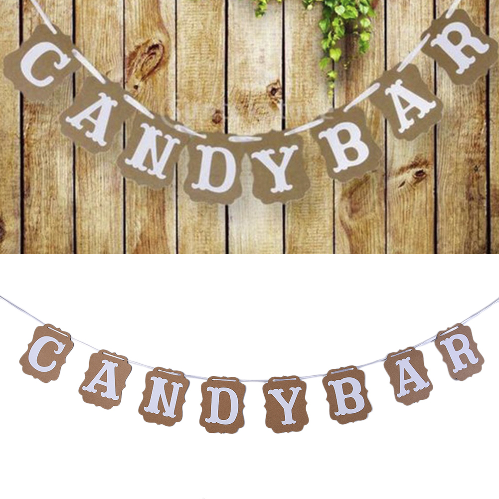 CANDY BAR Letters Hanging Flag Kraft Paper Cardboard Bunting Banner Party Pull Flowers for Wedding Birthday Baby Shower fine