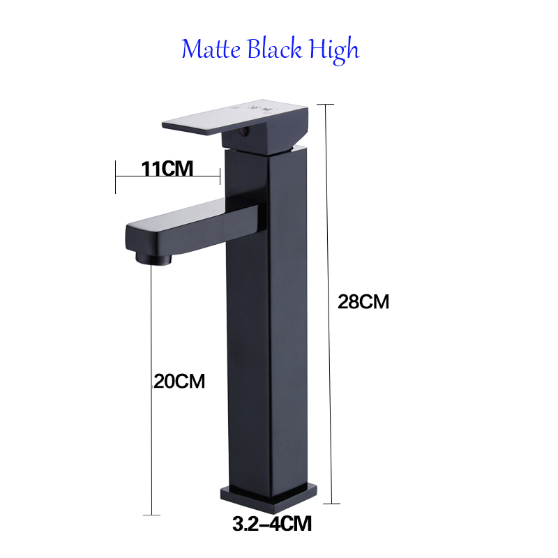 Korte Hoge Stijl Mat Zwart Goud Badrandcombinaties Enkele Handgreep Wastafel Kraan Water Kolom Sink Cold Badkamer Kraan Wastafel tap: Matte Black High