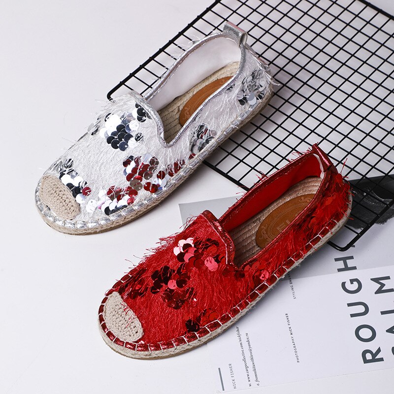 printemps plat pêcheur chaussures femme sequin décontracté simple sauvage chaussures pour femmes.