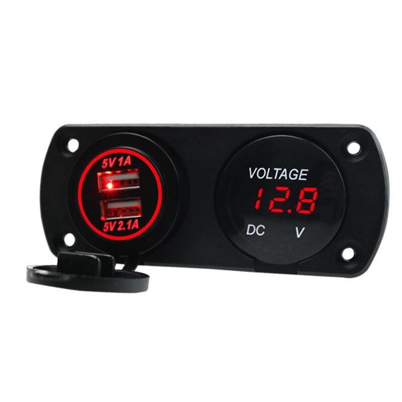 12V-24V Dual USB Charger+LED Voltmeter Car USB Socket Car Fast Charger for Motorcycle Car Marine Panel Modification: Red