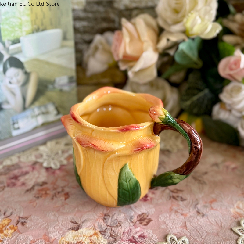 Tasse en céramique Rose de 485ml, tasse à café en céramique Rose dessinée à la main, tasse à thé en fleur de campagne de Style européen, tasse à lait, nouveaux pour la maison