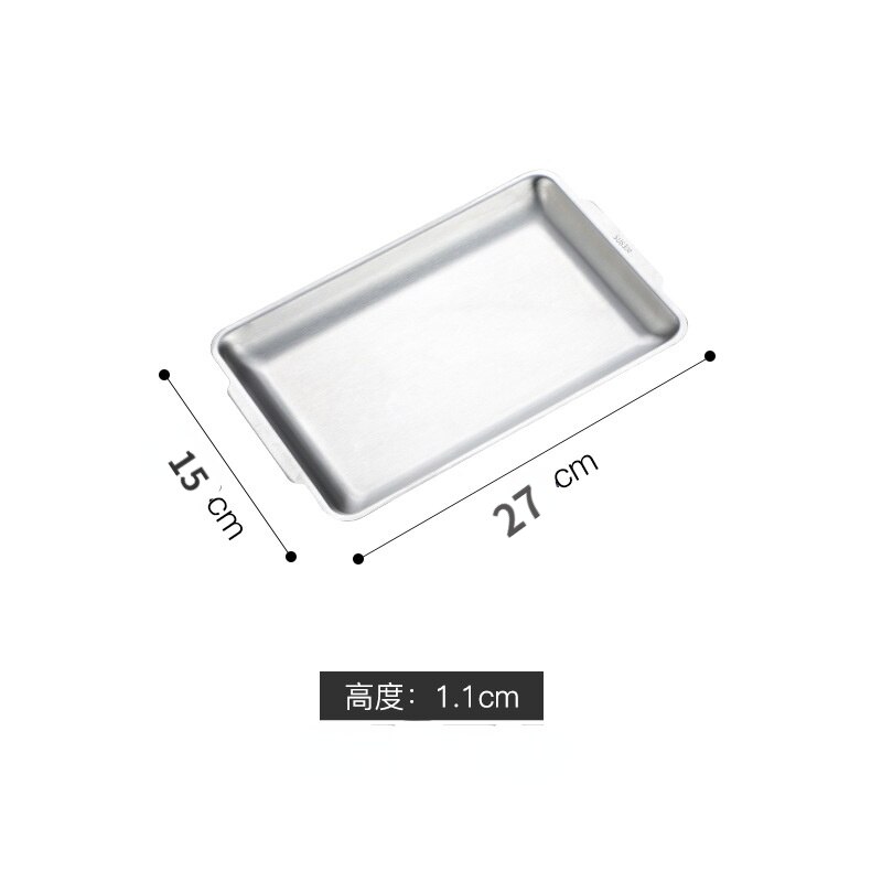Thickened Korean 304 Stainless Steel Tray Dish Sushi Flat Plate Barbecue Plate Rectangular Storage Plate: Silver 32x16  cm