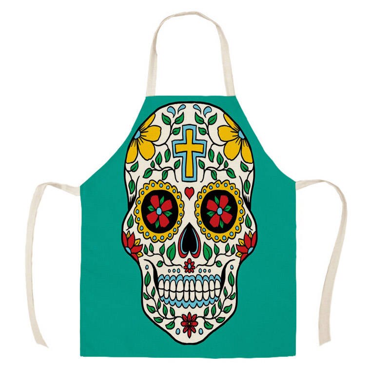 Women Kitchen Apron Cotton Linen Halloween Skull Sleeveless Chef Cooking Aprons Kitchen accessories WQ1698: WQ169802 / 38x47cm Kids Size