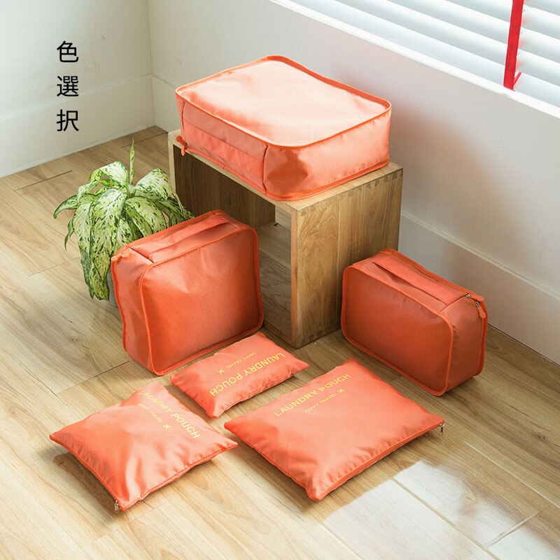 6 Stks/set Oxford Doek Reizen Mesh Bag In Bag Bagage Organizer Verpakking Cube Organiser Voor Kleding: Orange