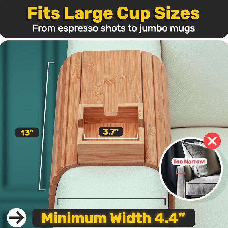 Bandeja para brazo de sofá, bandeja de madera para taza de sofá, Clip para brazo en mesa auxiliar, posavasos antideslizante para bebidas, organizador para el hogar para bebidas y aperitivos
