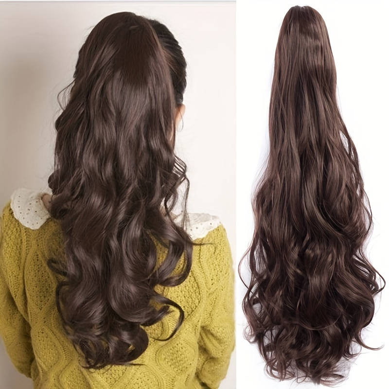 24inch Synthetic Multicolor Horsetail Extensions Very Long And Fluffy Wavy Heat Resistant For Women Curling Pieces: 4/27HL