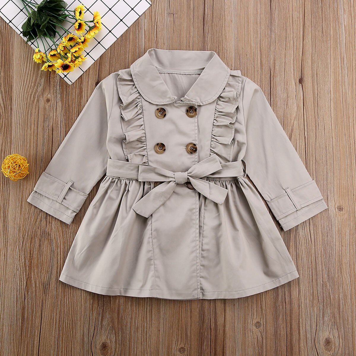 Tjejjacka trench button bandage ruffle casual jacka windbreaker coat outwear