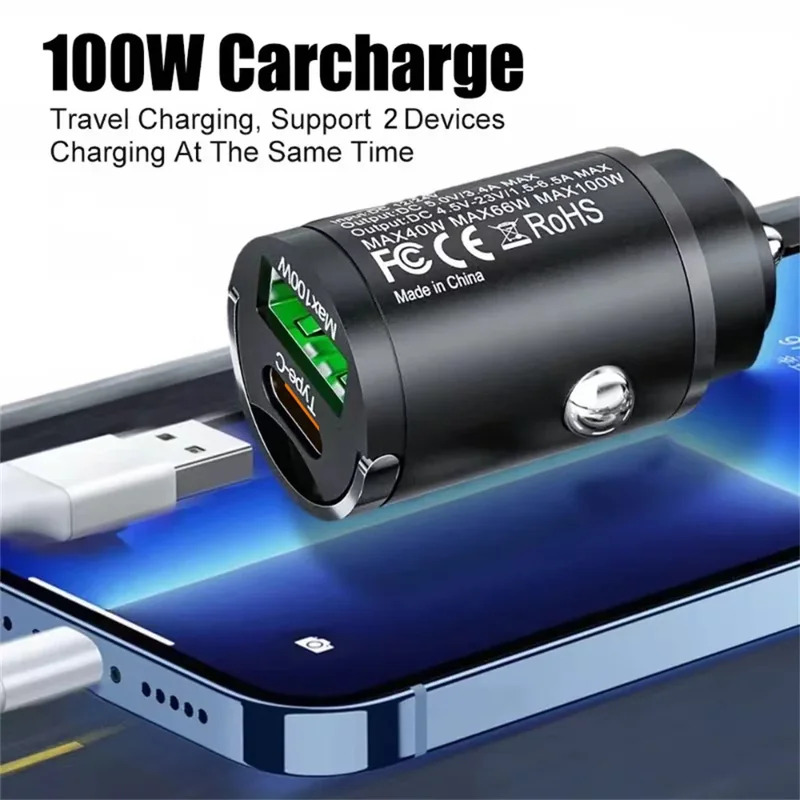 Car 66w Charger Fast Charging Metal One Tow Two Car ChargerFlash Charger in Car Mini Pull Ring Pd Car Charger Car Electronic