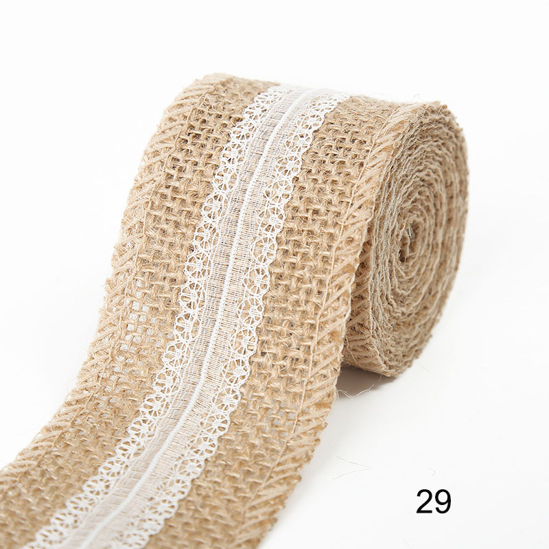 2M/Roll Natuurlijke Jute Grof Linnen Lint Wit Kant Bruiloft Verjaardag Kerst Decoratie Diy Ambachten Retro Verpakking lint