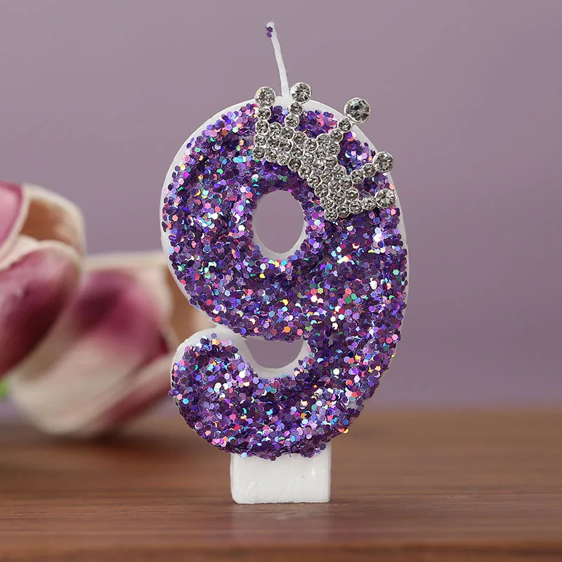Purple crown Birthday Candles number 0 to 9 Princess cake decoration candles Anniversary Party decorations: Atrovirens