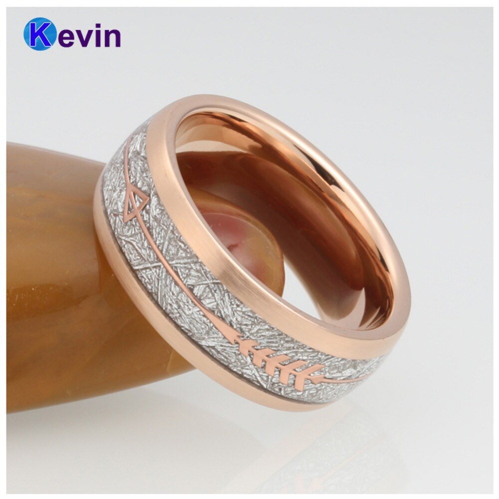 Mannen Vrouwen Wedding Band Tungsten Ring Rose Goud Met Stalen Pijl En Wit Meteoriet Inlay Nieuwkomers