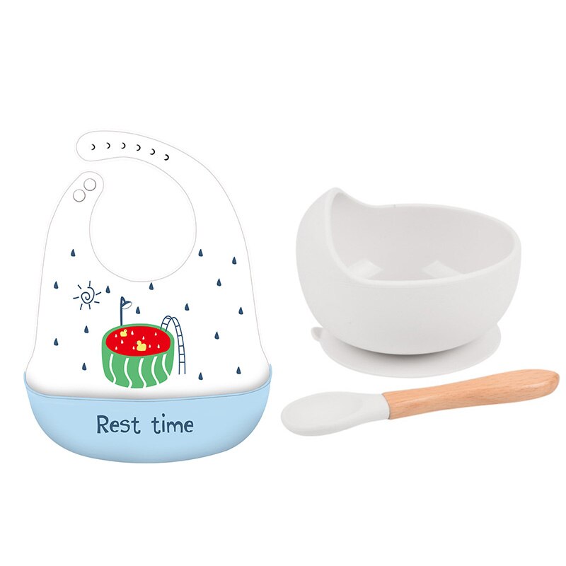 2 Stks/set Slabbers Kommen Lepel Set Waterdichte Siliconen Kinderen Meisje Jongen Slabbetjes Verstelbare Cartoon Peuter Schort Babyvoeding Stuff: set9