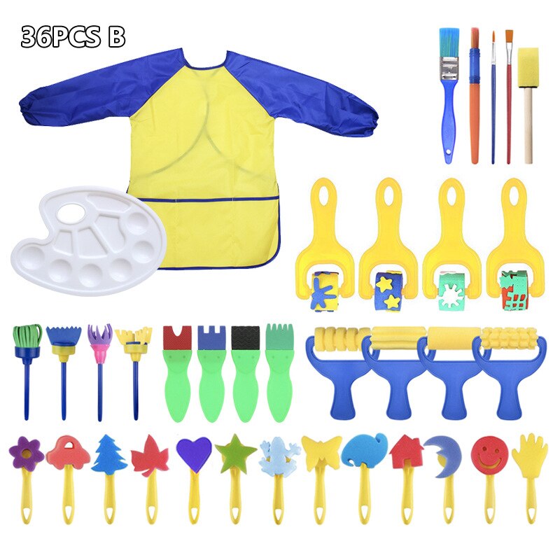 DIY Children Painting Foam Sponge Brush Apron Moulds Tools Kit Kids Early Art Education Learning Drawing Graffito Tools