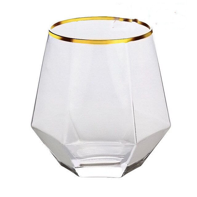Diamond Hexagonal Transparent Glass Whiskey Cocktail Beer Glass Thick Base Household Water Glass Cup for Coffee Milk Tea: gold / 2pcs