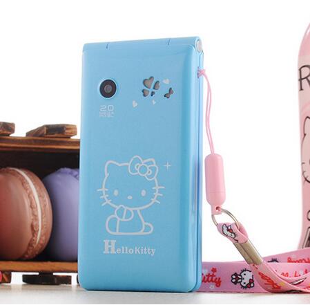 Hello Kitty 1800Mah Flip Dual Sim-kaart Gprs Adem Licht Touch Screen Mobiele Telefoon Vrouwen Meisje Kind MP3 MP4 cartoon Mobiele Telefoon