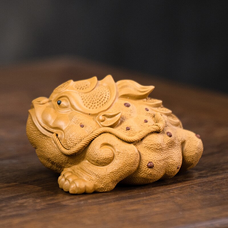 Chinese Lucky Fortune Golden Toad Statue Ornaments Yixing Purple Clay Tea Pet Handmade Sculpture Tea Set Decoration Tea Ceremony: C -- Golden Toad