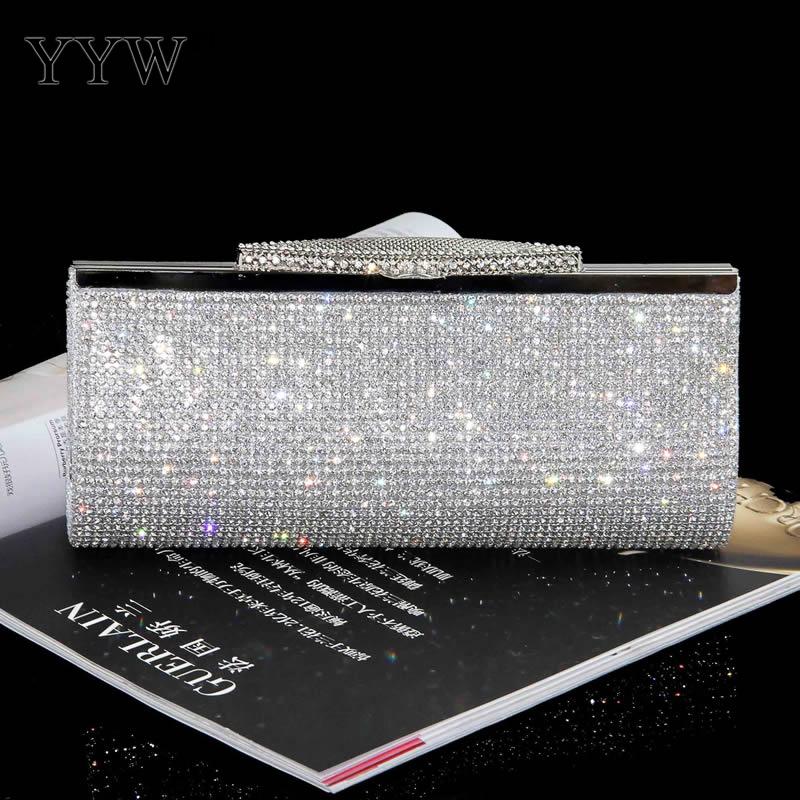 Soirée sacs pochette sac bandoulière Pu cuir strass sac à main de mariée femmes chaîne féminine sac de mariage: silver