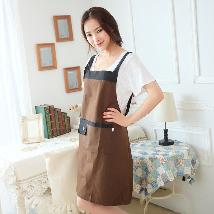 Delantal de uniforme ajustable de poliéster a prueba de agua con 2 bolsillos, Kit de peluquería, herramienta de peluquería para Chef, camarero, herramienta de cocina: Brown