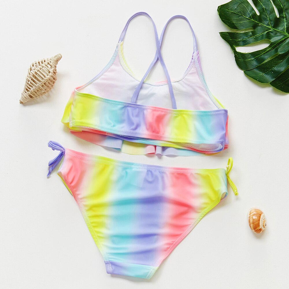 5-14Y Teenager Mädchen Badeanzug Zwei stücke freundlicher Biniki einstellen Regenbogen stil Mädchen Schwimmen Outfit freundlicher Bademode badeanzug