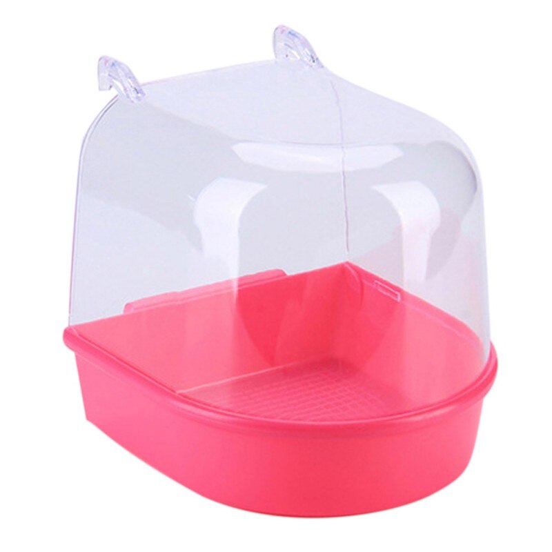 Caja de baño de plástico para aves, bañera de agua para aves, cuenco para mascotas, loros, periquitos, jaula colgante para aves, 1 unidad: Rosa