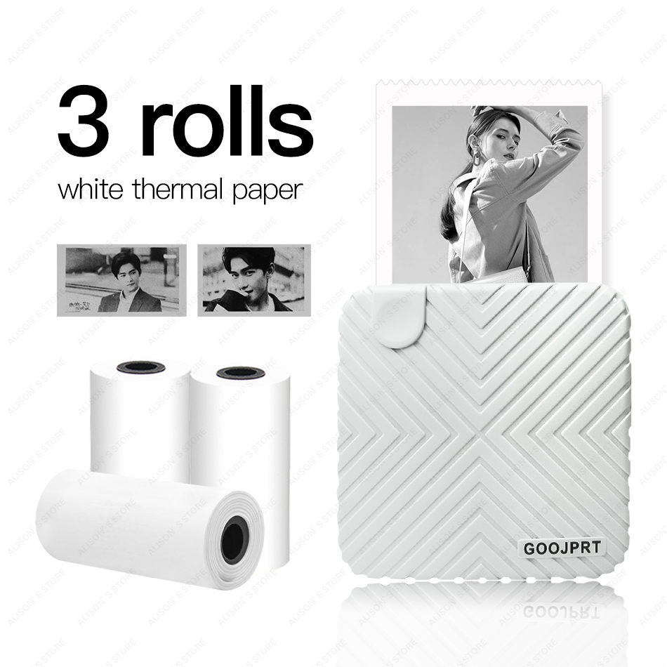 Mini Pocket Photo Printer Mobile phone Photo Printer Portable Handheld Printer for iOS and Android System for Kids Children: WH add 3 White Paper