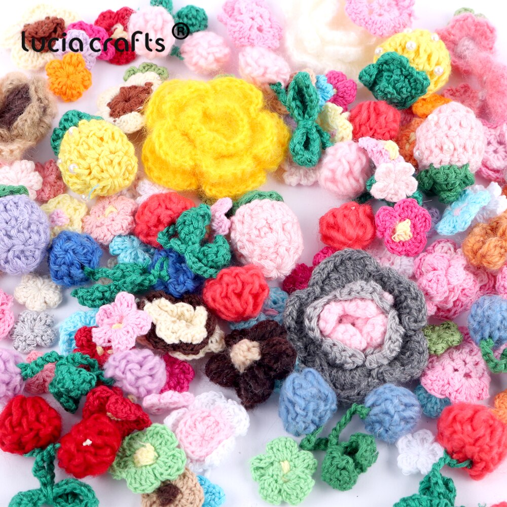 Lucia crafts 10pcs/lot Knitted Applique Sew-on Patch Flower Cotton Crochet Headwear Accessory B0541