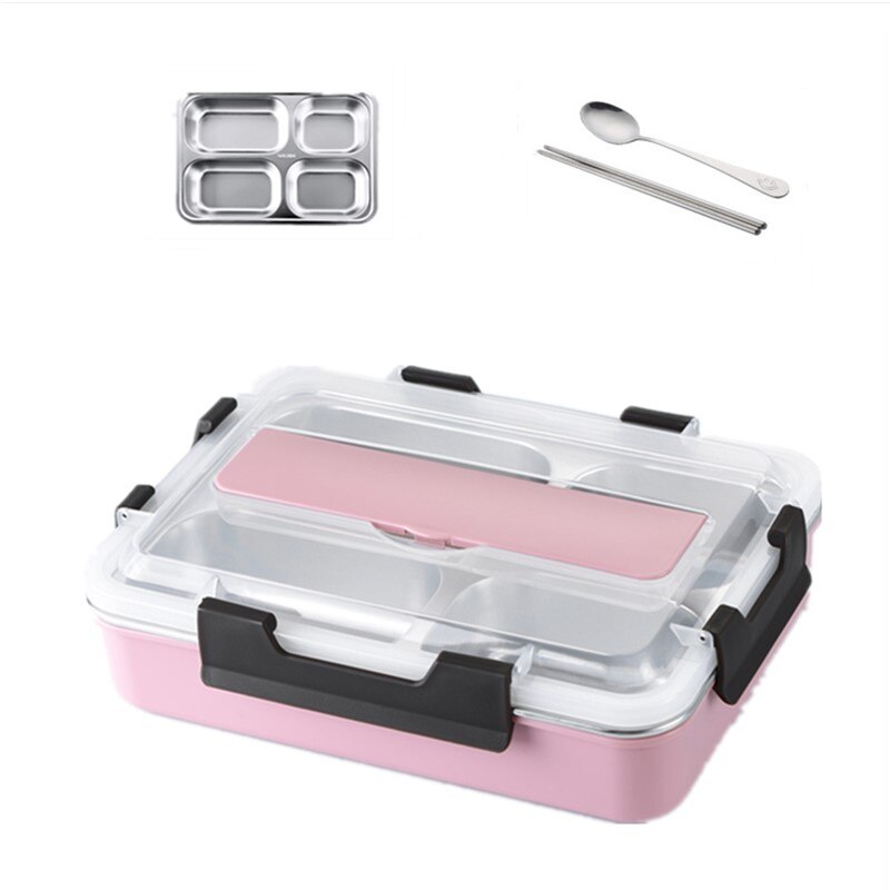 Edelstahl 304 Mittagessen Kasten Mit Löffel dicht Mittagessen Bento Boxen Geschirr einstellen Mikrowelle Erwachsene freundlicher Lebensmittel Container: groß Rosa