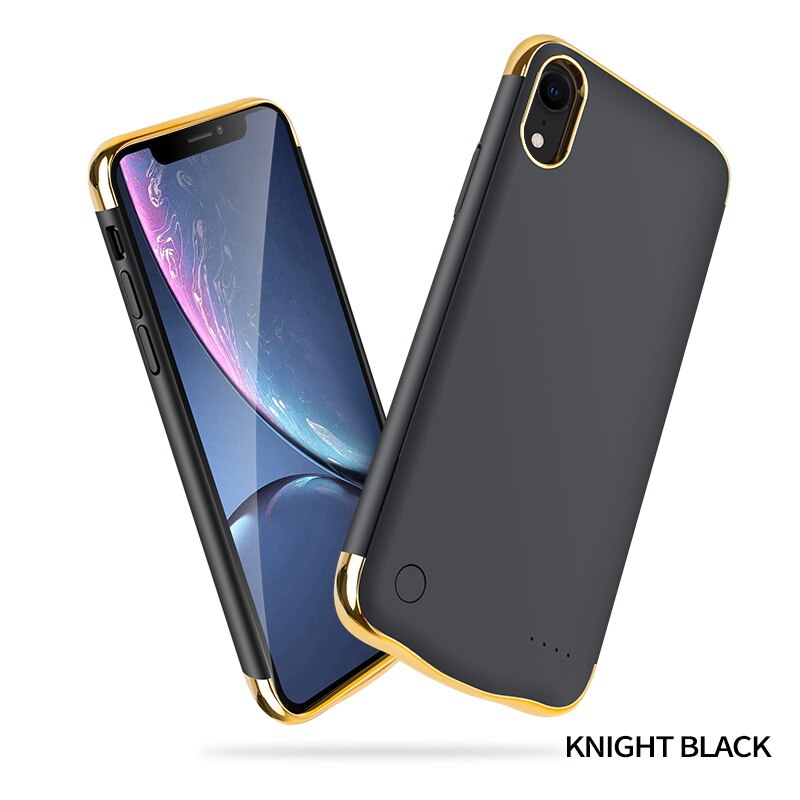 Full 6000Mah Phone Power Bank Case Luxe Matte Backup Battery Charger Case Cover Voor Iphone Xr 6.1 Inch power Bank: Knight Black